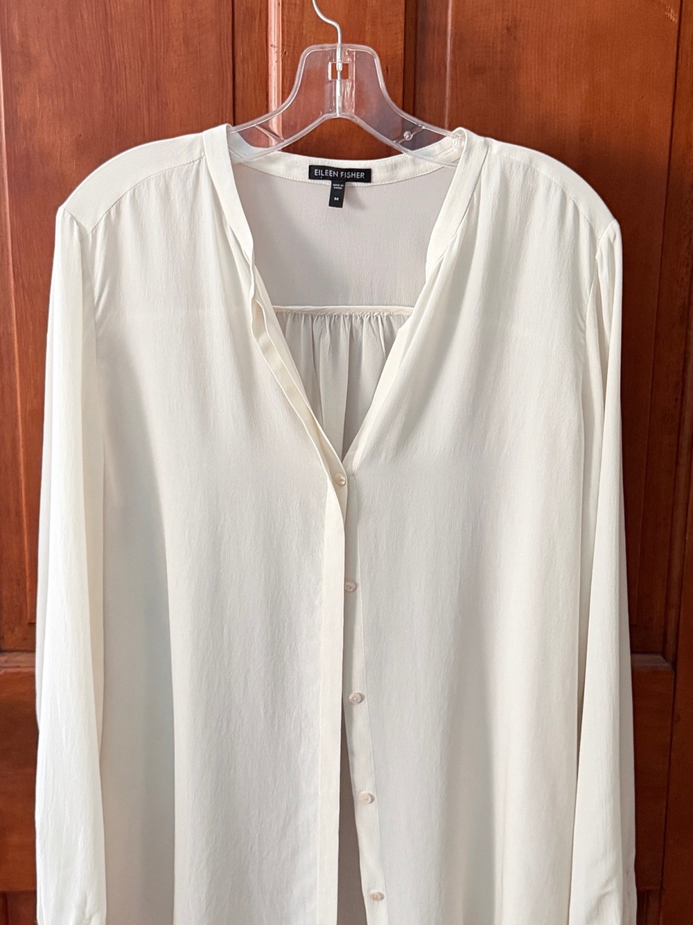 Eileen Fisher Ivory Button-Front V-Neck Shirt